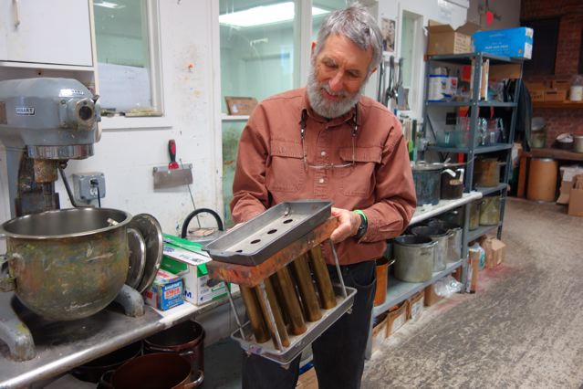 Richard with the first generation of stick moulds.